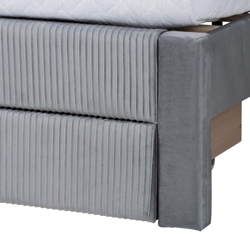 Baxton Studio Elora Modern Grey Pleated Velvet Queen Size Storage Bed