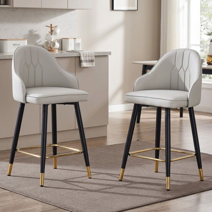 Whisen 26" Bar Stools Set of 2, PU Leather Metal, Adjustable Footrest for Kitchen Island Home Bar