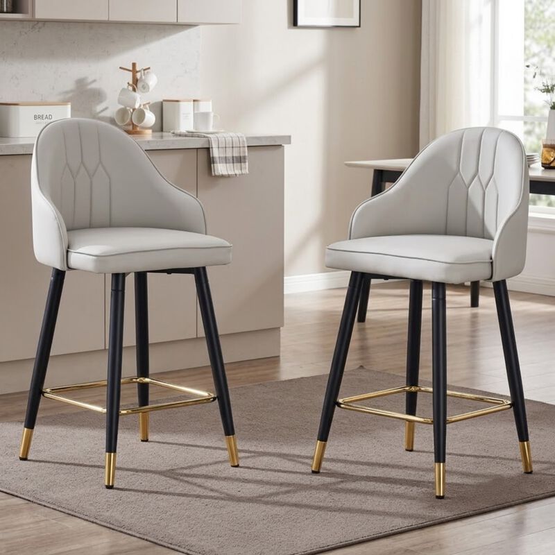 Whisen 26" Bar Stools Set of 2, PU Leather Metal, Adjustable Footrest for Kitchen Island Home Bar image number 1