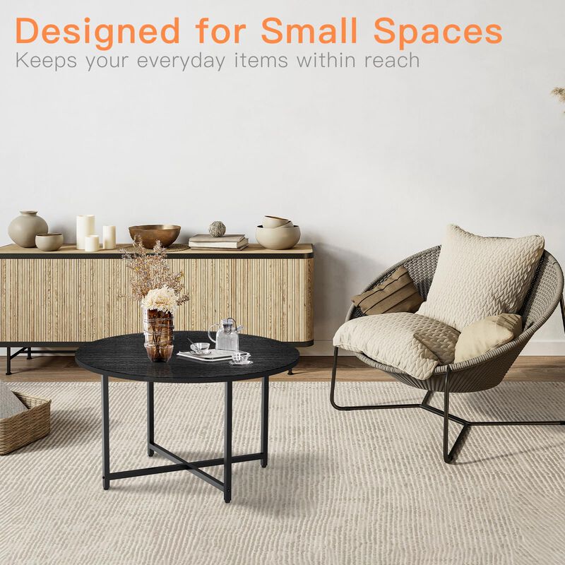 FAMIDGE Round Coffee Table, 23.6"" Coffee Tables for Living Room, Circle Coffee Table with Metal Frame, Floor Table Desk for Sit