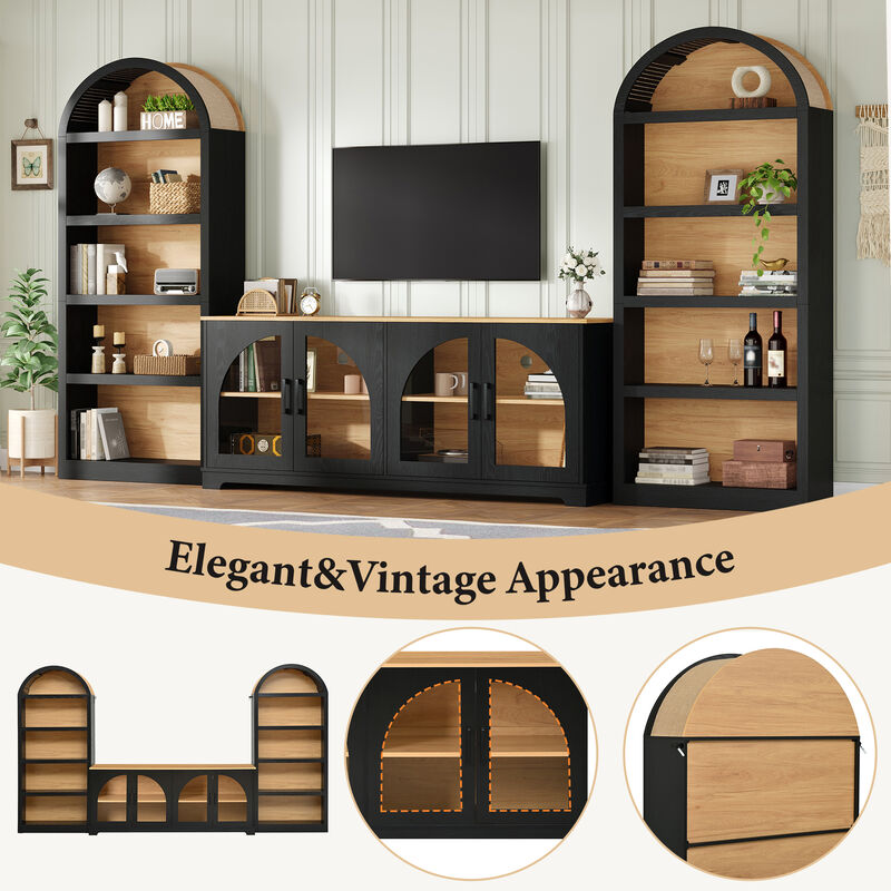 Merax Modular TV Stand with 2 Glass-Door Cabinets & 2 Open Shelves &ndash; Adjustable Storage image number 6