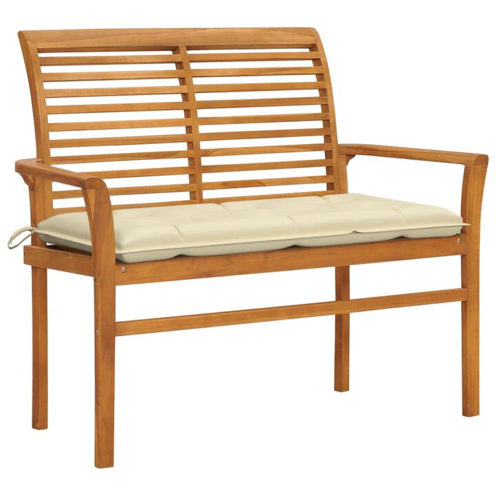 vidaXL Garden Bench with Cream White Cushion 44.1" Solid Teak Wood