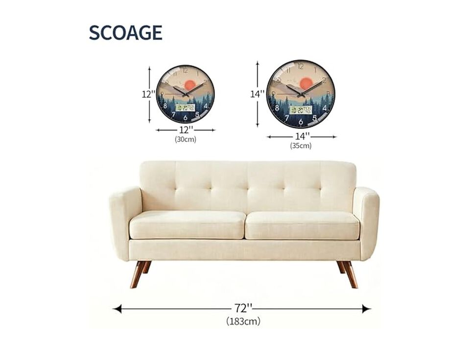 Wilderness Sunset LCD Date Day Temp Wall Clock 12 Inch Silent Non Ticking