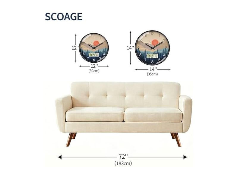 Wilderness Sunset LCD Date Day Temp Wall Clock 12 Inch Silent Non Ticking image number 1