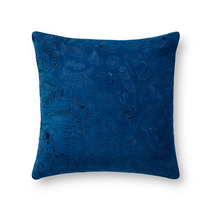 PRP0056 Colette Navy 18''x18'' Polyester Pillow by Rifle Paper Co. &times; Loloi
