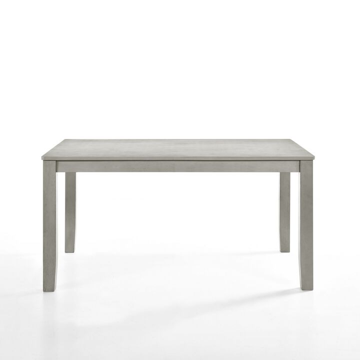 Pane 59 Inch Rectangular Wood Dining Table, Smooth Gray, Tall Block Legs - Benzara