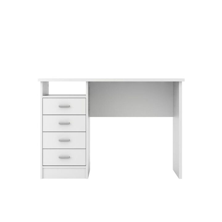 FurniFact White Desk with 4 Drawers - Modern Office Desk for Storage and Productivity