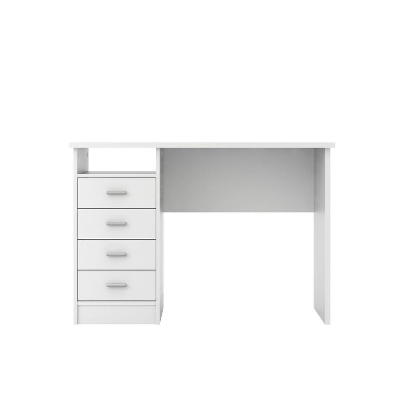 FurniFact White Desk with 4 Drawers - Modern Office Desk for Storage and Productivity