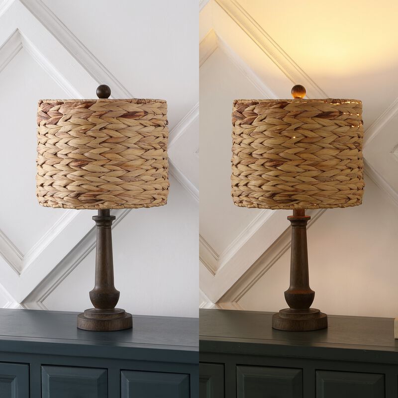 Leona Rustic Farmhouse Handwoven Rattan/Resin LED Table Lamp