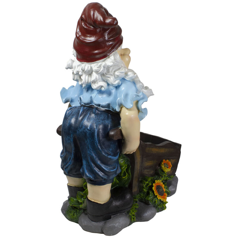 20" Blue and Brown Wheelbarrow Gnome Outdoor Garden Statue image number 4