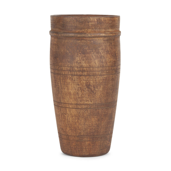 HomeRoots 11" Brown Reclaimed Wood Cylinder Table Vase