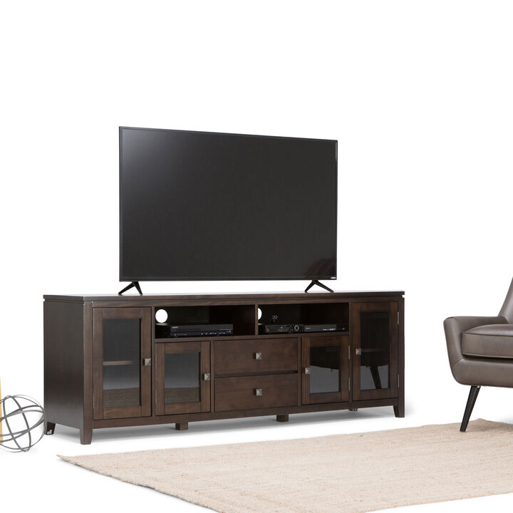Cosmopolitan SOLID WOOD 72 inch Wide Contemporary TV Media Stand in Mahogany Brown For TVs up to 80 inches