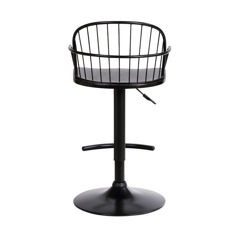 Hivvago Black Solid Wood and Iron Low Back Adjustable Height Bar Chair