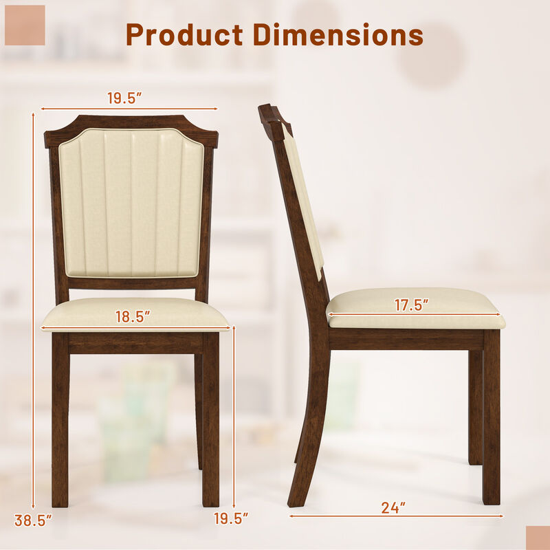 Set of 2 Dining Chairs with PU Leather Seats and Solid Rubber Wood Frame
