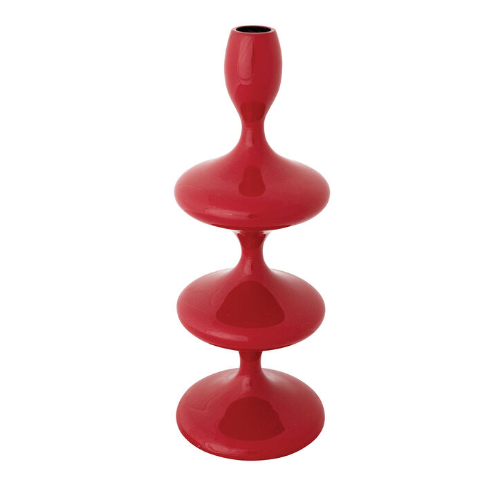 Burgundy Enameled Aluminum & Reclaimed Wood Taper Holder