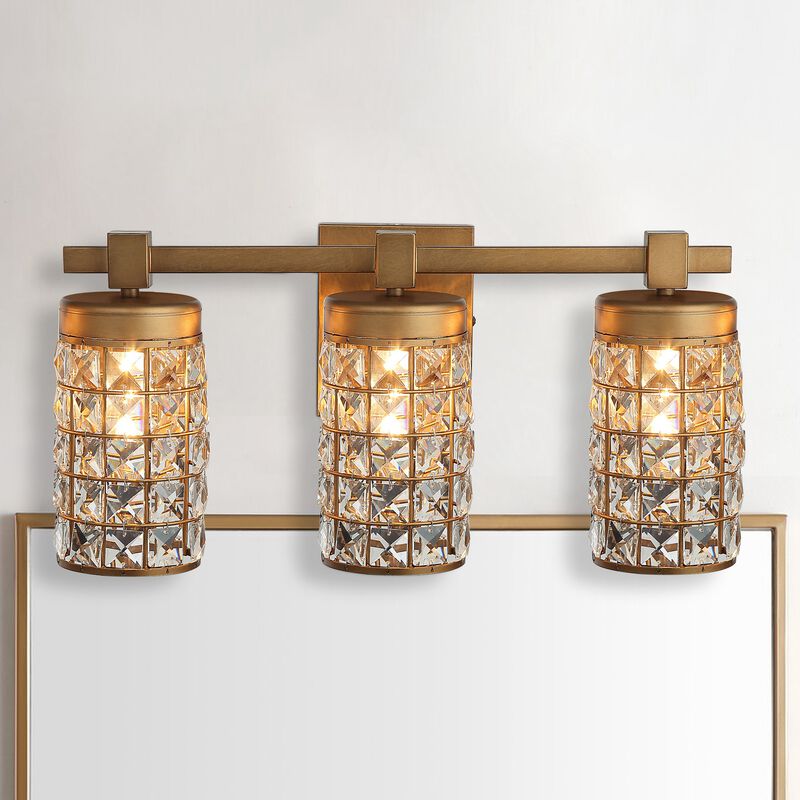 20" 3-Light Vintage Gold Crystal Bathroom Vanity Light