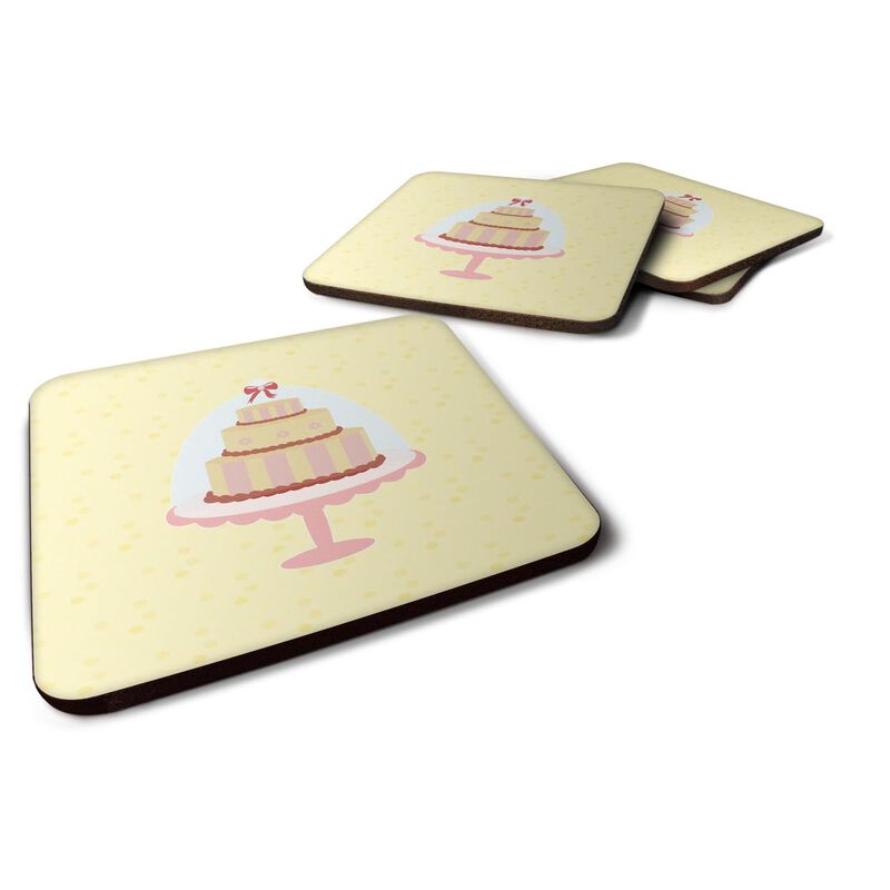 Caroline's Treasures 3 Tier Cake on Yellow Decorative coasters, 3.5, Multicolor
