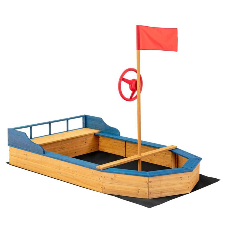 Hivvago Kids' Pirate Boat Sandbox with Flag and Rudder