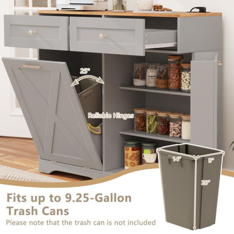 Hivvago Tilt Out Trash Can Cabinet with Outlets and Adjustable Shelf
