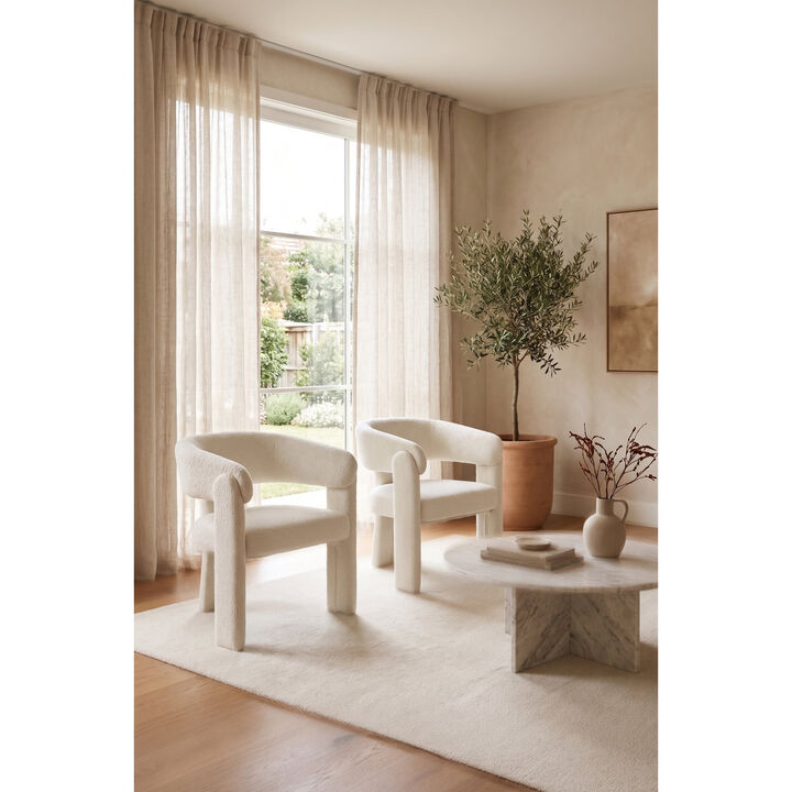 2-Piece Modern Upholstered Barrel Dining Chair Set, Curved Open-Back Accent Chairs with Fully Upholstered Frame, White (Set of 2)