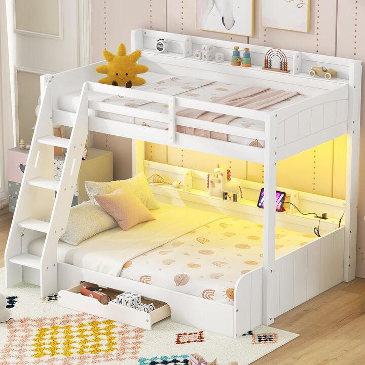 Merax Twin-over-Full Bunk Bed with Storage, LED & Charging Station Loft Beds