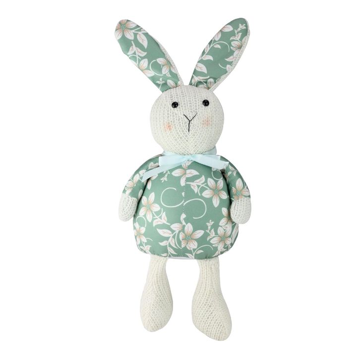 17" Green and White Floral Easter Bunny Rabbit Spring Figure
