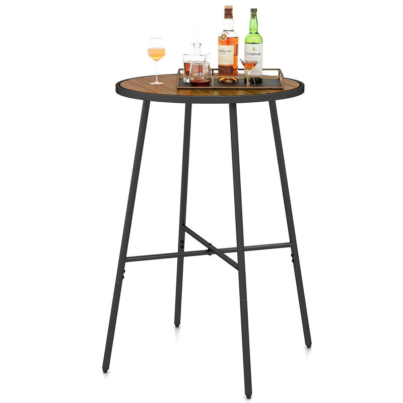 Patio Bar Height Round Table with Acacia Wood Top and Sturdy Metal Frame-Natural image number 3