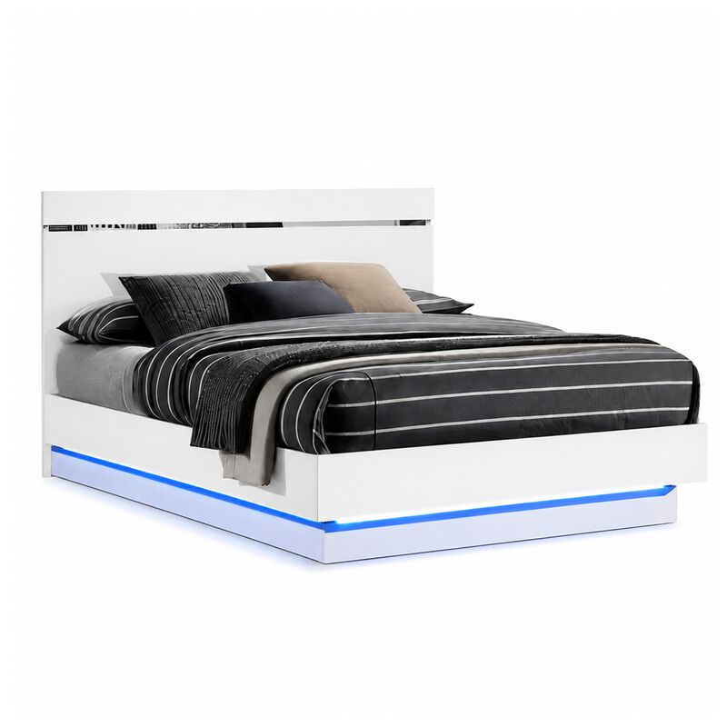 Pero 4pc Queen Bedroom Set with LED, Chrome and White, Dresser Mirror image number 2