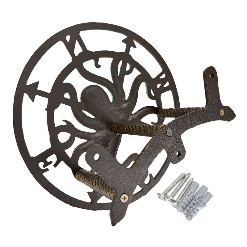 Cast Iron Octopus Compass Rose Garden Hose Holder 11.75 inch Coastal Decor image number 4
