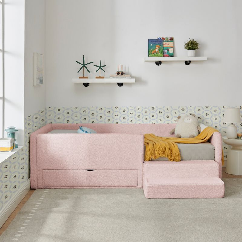 Josmok Multi-Functional Boucle Upholstered Toddler Bed image number 3