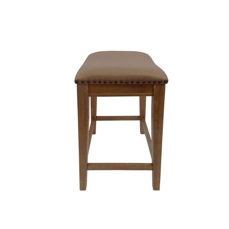 Carolina Living 25 Saddle Counter Stool - Set of 2 - Natural Oak - Saddle Brown Upholstery