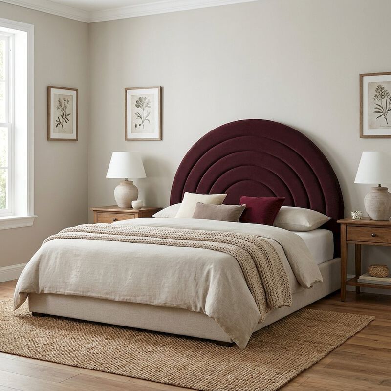 Arched Velvet Full Headboard in Soft Performance Fabric with Plush Design image number 3