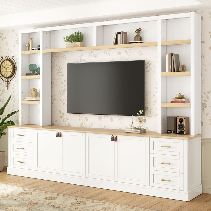 Whisen Farmhouse Entertainment Center with Adjustable Shelves, Large TV Stand with Bookshelves
