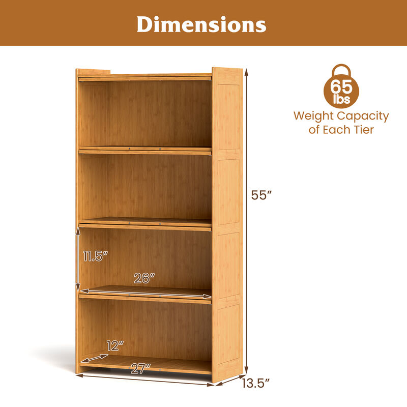 4-Tier Wicker Cabinet Bookcase with Doors &ndash; Versatile Storage for Living and Study Rooms