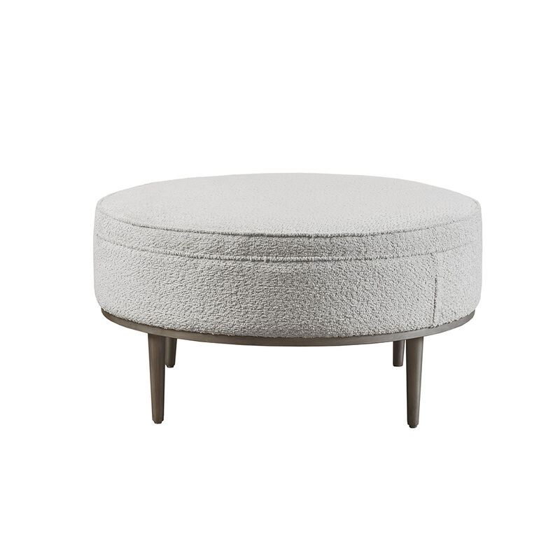 Gracie Mills Ortiz 34" Dia Upholstered Round Ottoman with Metal Base