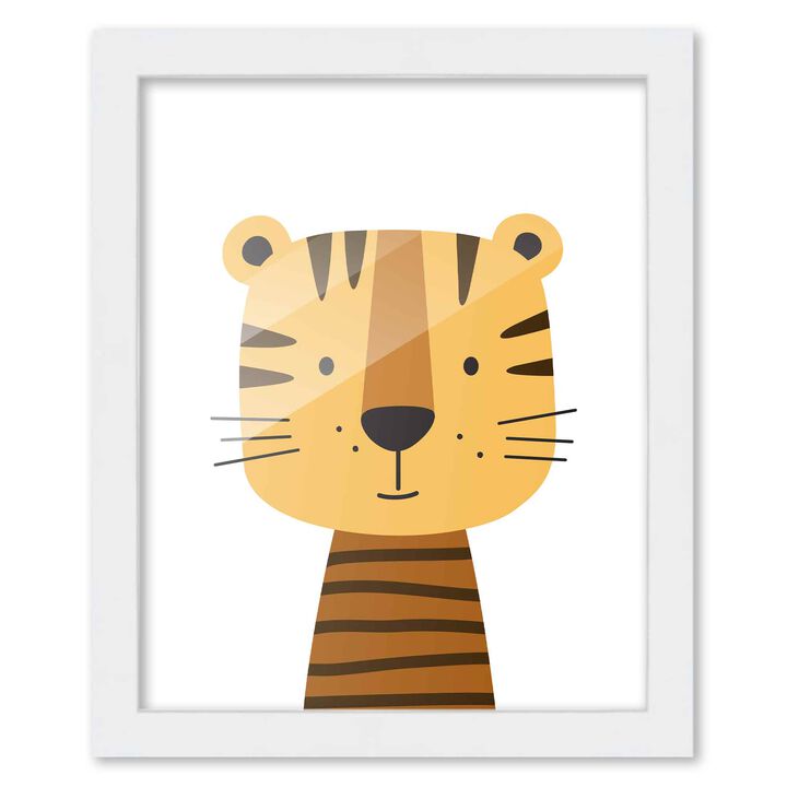 8x10 Framed Nursery Wall Adventure Boy Tiger Poster in White Wood Frame For Kid Bedroom or Playroom