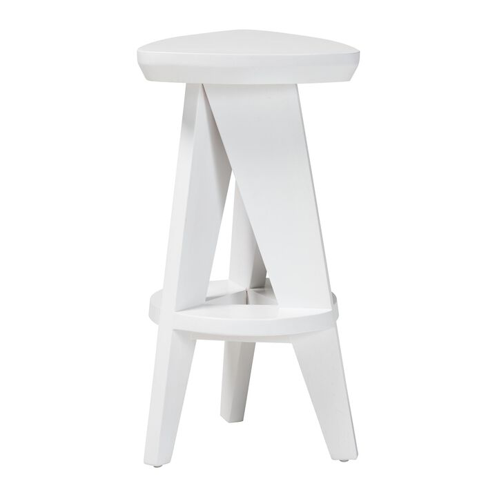 bali & pari Roy Wood Counter Stool - Sculptural Backless Accent Stool with Geometric Base and Integrated Footrest