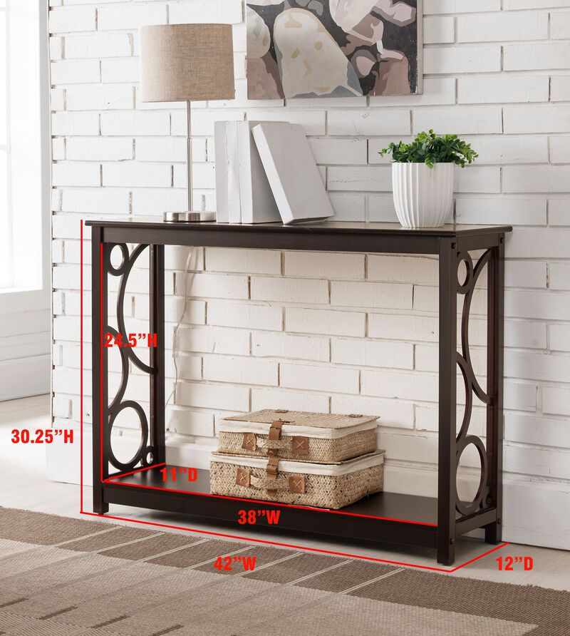 Kings Brand Furniture Stodart Wood Entryway Sofa Console Table with Storage Shelf for Hallway, Foyer, Living Room, Dark Cherry