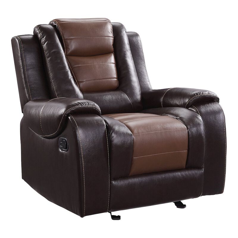 Lexicon Briscoe Faux Leather Glider Reclining Chair In Light And Dark Brown