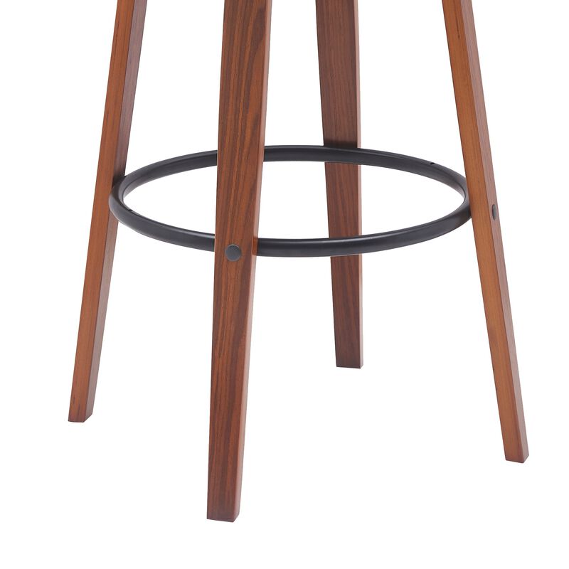 30" Swivel Walnut Wood Bar Stool in Gray Faux Leather with Golden Bronze Metal image number 6