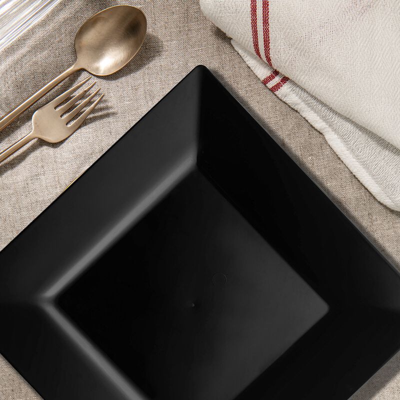 9.5" Black Square Plastic Dinner Plates (120 Plates) image number 1