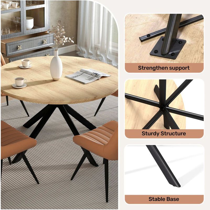 Envelor Round Solid Wood Dining Table with Metal Legs image number 3