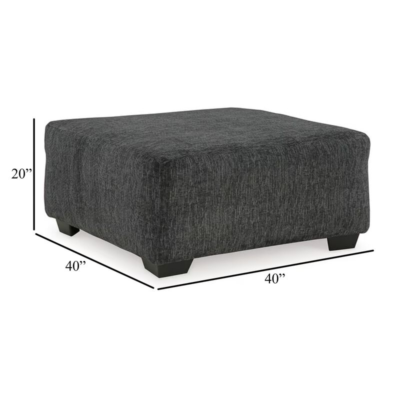 Accent Ottoman, 40 Inch Square Top, Modern Style Dark Gray Polyester