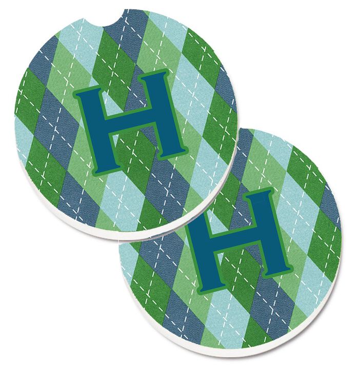 Caroline's Treasures Monogram - Initial H Blue Argoyle Set of 2 Cup Holder Car Coasters CJ1020-HCARC, 2.56, Multicolor