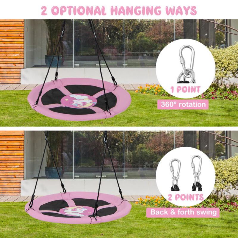 Hivvago 40 Inches Saucer Tree Swing Round with Adjustable Ropes and Carabiners