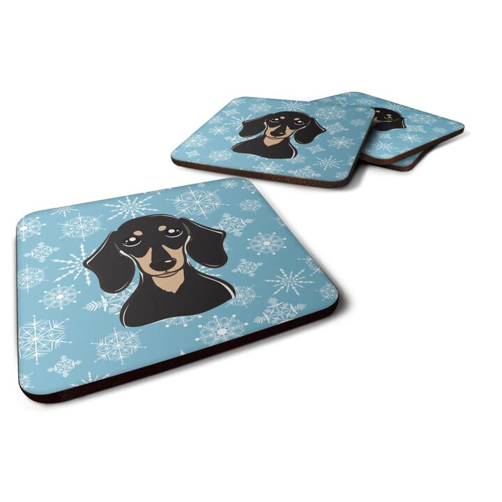 Caroline's Treasures BB1649FC Snowflake Smooth Black and Tan Dachshund Foam Coasters (Set of 4), 3.5, Multicolor
