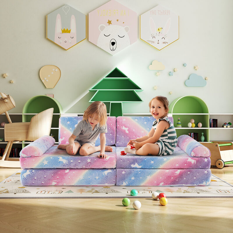 Fun 8-Piece Kids Modular Sofa – Glow-in-the-Dark Play Couch for Toddlers