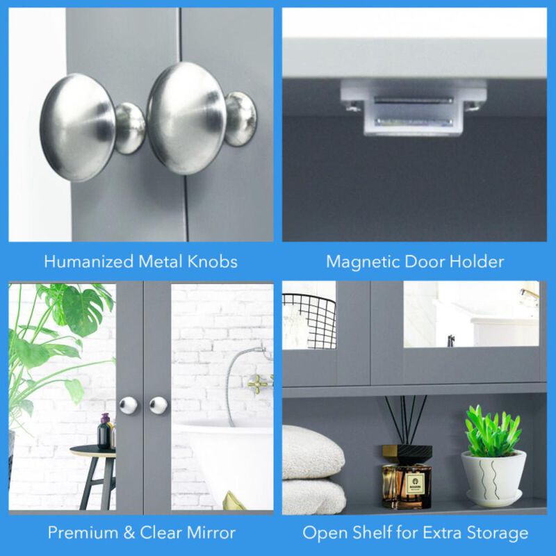 Hivvago Double Door Wall-Mounted Bathroom Mirror Cabinet with Storage Shelf