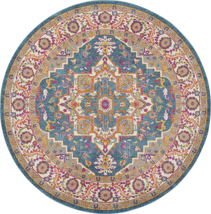 8 gray Round Floral Power Loom Area Rug