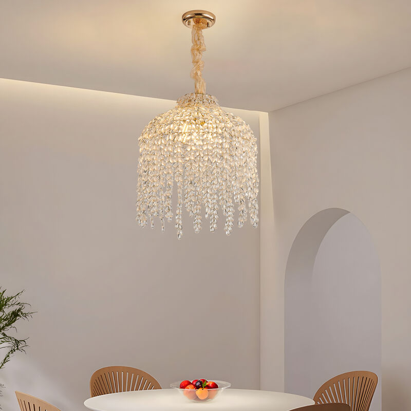 ELEMENT ACE Elegant Waterfall Design 5-Light Pendant Chandelier with Decorative Crystal Bead Strings for Living Room, Bedroom, Dining Area and Entryway Home Decor image number 5